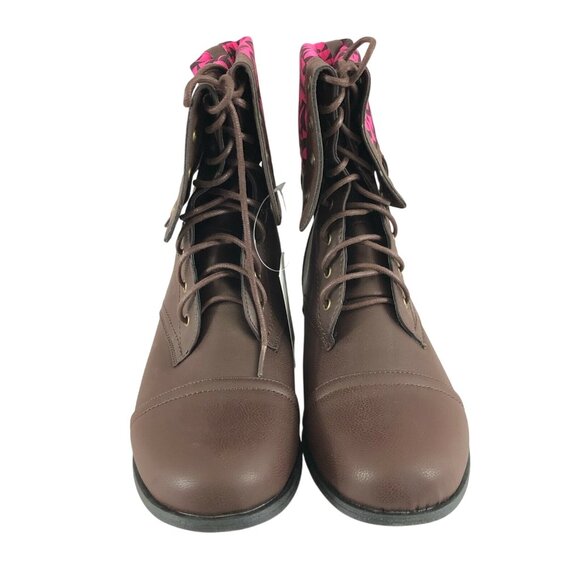 Twisted Womens Boots Fold Over Faux Leather Tribal Pink Brown Size 9W Wide Width - Picture 2 of 6